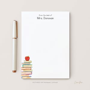 Personalized Teacher Notepad, Custom From the Desk of Apple Books Notepad, Lined or Unlined, 5 x 7 or 8 x 10, 50 Sheet Notepad, Books Pad