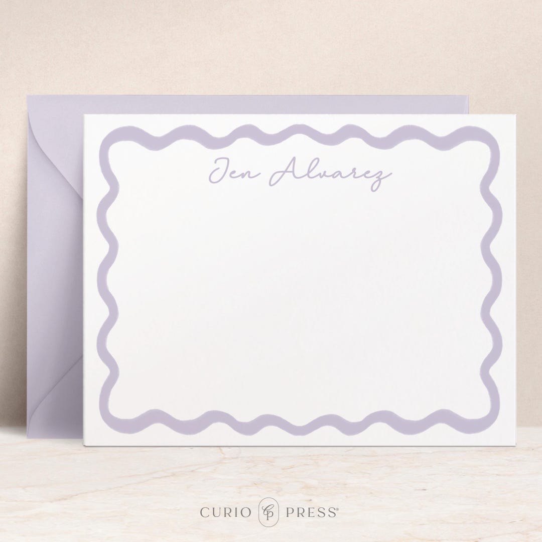Personalized Note Cards With Wavy Border and Envelopes | Cute Custom ...