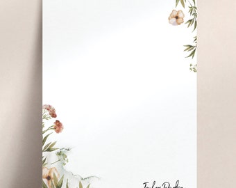 Personalized Floral Meadow Notepad, Floral Wildflowers, Boho Garden Stationery with Personalization in an Elegant Script, Wildflowers Pad