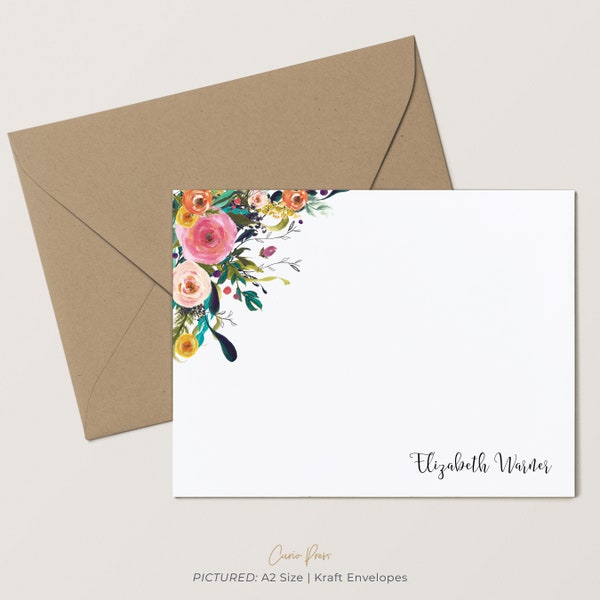 Custom Fall Floral Stationery for Women, Burgundy Floral Corner Cards, Womens, 4.25 x 5.5 or 5x7 Notecards with Envelopes, MultiFlower Flat