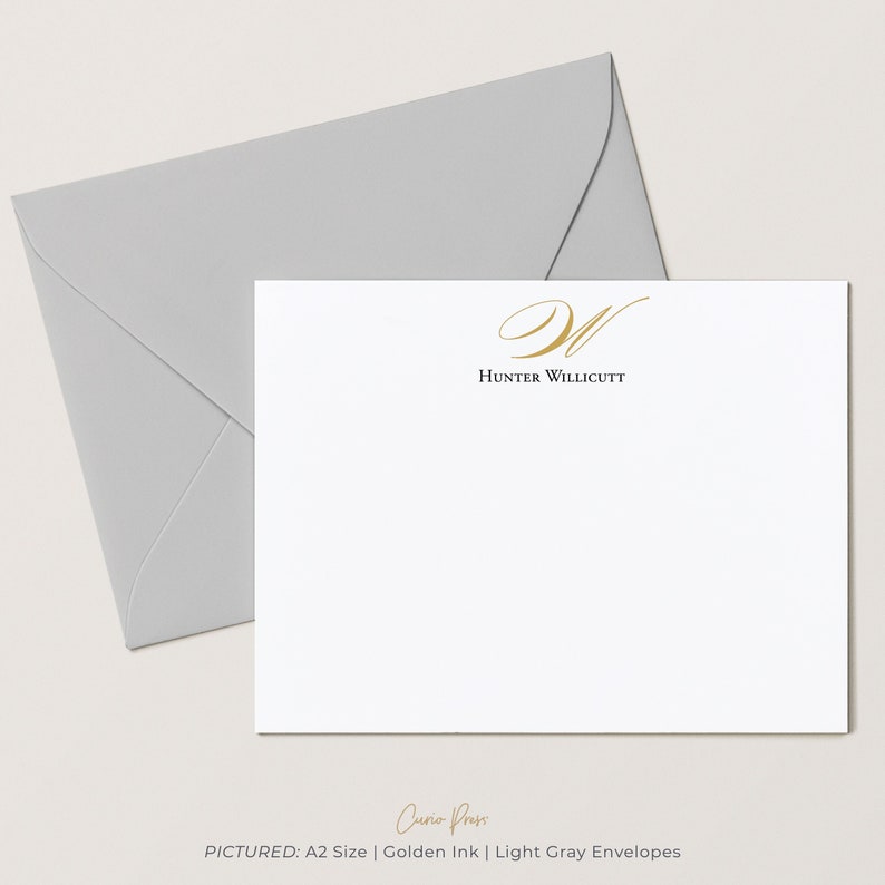 Stationary Monogrammed Note Cards and Envelopes Personalized Stationery Set, 4.25 x 5.5 or 5 x 7 Notecards with Envelopes, Elegant Mono Flat image 1