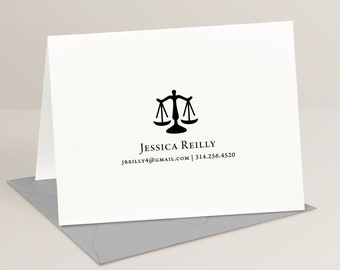 Personalized Judge Note Cards, BalancingScale Card Set, Lawyer Stationery Gift, 4.25 x 5.5 or 5 x 7 Notecards with Envelopes, Justice Fold