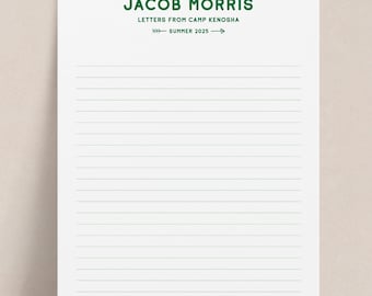 Letters from Camp Notepad for Boys Girls | Personalized Summer Camp Stationery Pad, Lined or Unlined, Custom Name, 8x10