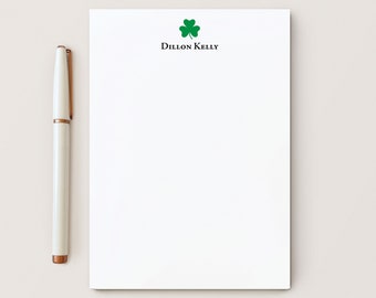 Personalized Clover Notepad, Personalized St. Pat's Day Stationery, Irish Note pads, St. Patricks Day Gifts, 50 Sheet Notes, Shamrock Pad