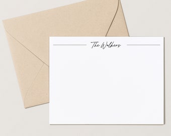 Personalized Script Stationery for Women, Custom Script Family Note Cards, Thank You Notes with Envelopes, Modern Stationary, Walker Flat