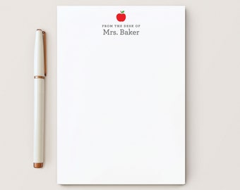 Personalized Teacher Notepad Paper for Teachers School Customized Writing Paper Set, Substitute, 5 x 7 or 8 x 10 size 50 Sheets, Apple Pad