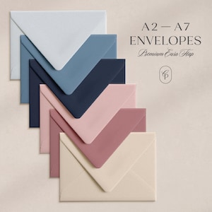 25 Heavyweight Colored Envelopes with Pointed Euro Flap, A2 (4 3/8 x 5 3/4 inch) or A7 (5 1/4 x 7 1/4 inch) Size, Choose Color & Quantity