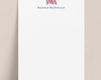 American Flag Personalized Notepad | Custom Patriotic Stationery Pad, Military Veteran Gift, USA Desk Writing Note Pad with Name