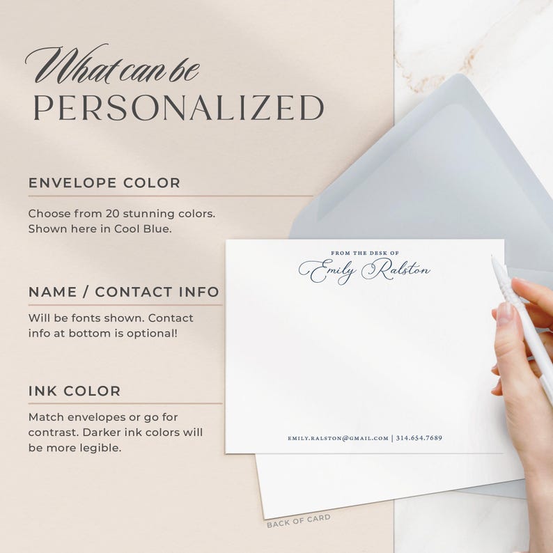 Personalized Professional Note Cards With Envelopes | From the Desk of ...