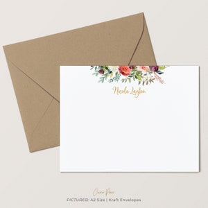 Floral Note Card & Envelope Stationery Set Personalized, Boxed Set of Flat Cards, Gift for Her, 4.25 x 5.5 or 5 x 7 Notecards, Divine Flat