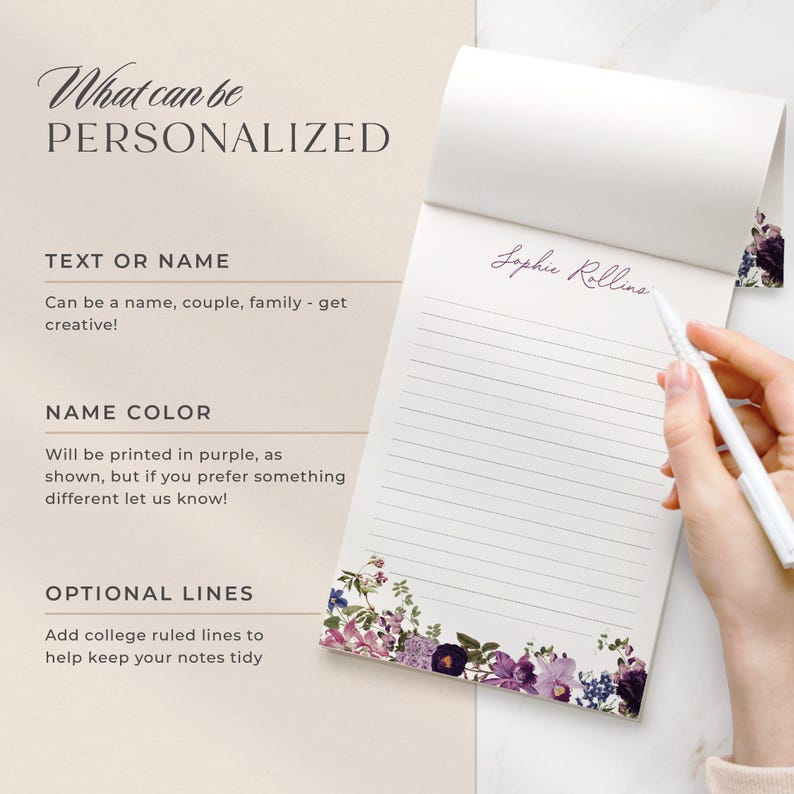 Personalized Purple Orchid Flowers Notepad | Custom Floral Stationery ...