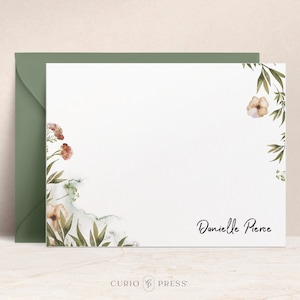 Personalized Stationery, Customized Wildflower Watercolor Notecard, Cards with Envelopes, Floral Stationary for Women, Wildflowers Flat