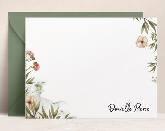 Personalized Wildflower Note Cards with Envelopes | Custom Floral Stationery for Women, Botanical Stationary Notecards, Gift for Her Women