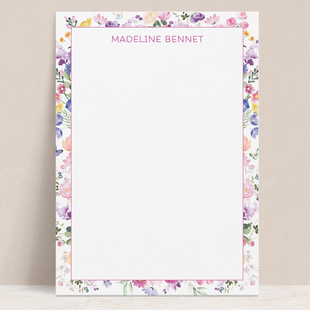 Personalized Wildflower Notepad | Custom Watercolor Floral Stationery ...