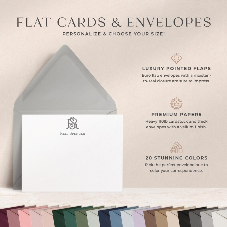 Personalized Monogram Note Cards With Envelopes | 2 Letter Initial ...
