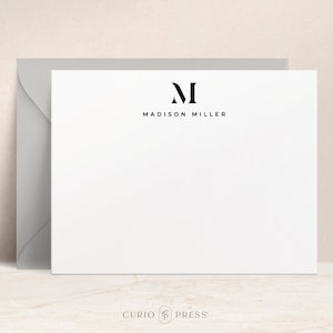 Personalized Monogram Note Cards, Custom Stationery Gift for Him or Her, Stylish Modern Minimalist Flat Notecard Set, Luxe Mono Flat
