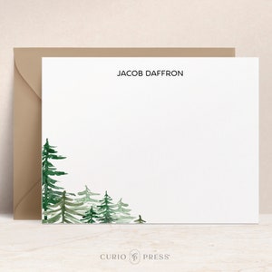 Personalized Forest Note Cards, Rustic Pine Tree Stationery, Gift for Men or Women, Campers, Hikers, Nature Lovers, Cabin Hosts, Forest Flat