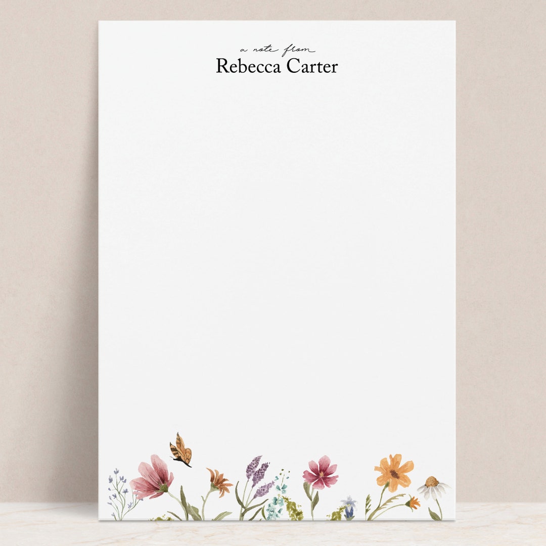 Personalized Boho Floral Notepad | Wildflower Stationery Note Pad With ...