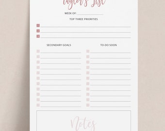 Personalized Day Planner Notepad | Custom Priorities and To Do List Note Pad with Name, Checklist, Gift for Women Coworkers Employees