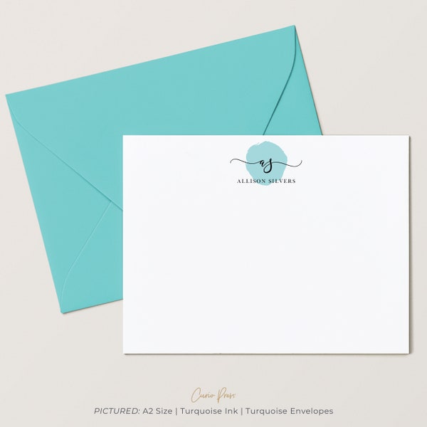 Stationary Monogrammed Cards and Envelopes Cute Personalized Stationery Set, 4.25 x 5.5 or 5 x 7 Notecards with Envelope, Delicate Mono Flat