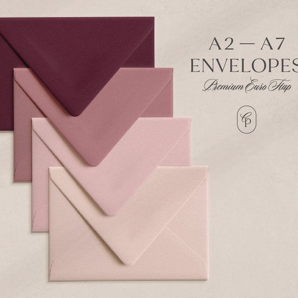 25 Heavyweight Colored Envelopes with Pointed Euro Flap, A2 (4 3/8 x 5 3/4 inch) or A7 (5 1/4 x 7 1/4 inch) Size, Choose Color & Quantity