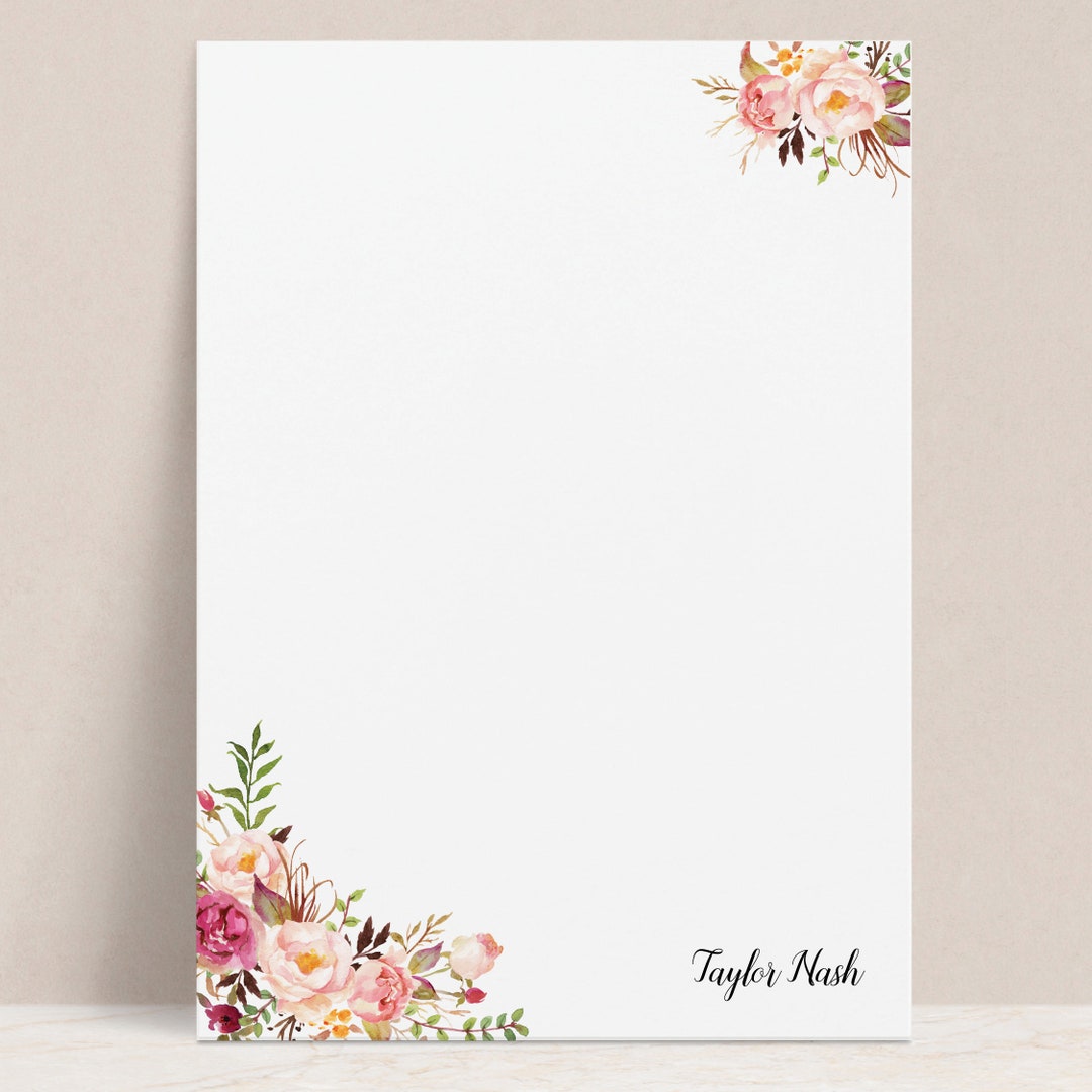 Personalized Floral Notepad | Watercolor Rose Peony Custom Stationery ...