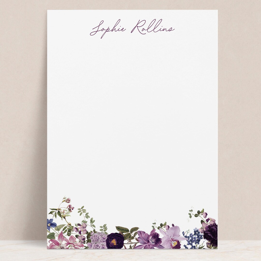 Personalized Purple Orchid Flowers Notepad | Custom Floral Stationery ...