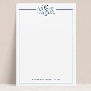 Personalized Monogram Notepad | Preppy 3 Letter Initial Custom Stationery Note Pad w/ Border, Monogrammed Gift for Her Him Women Men Couple