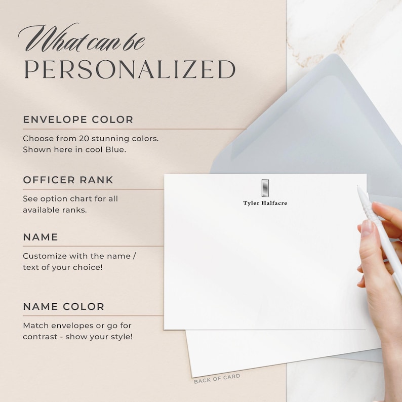 Military Officer Personalized Note Cards With Envelopes W/ Rank ...