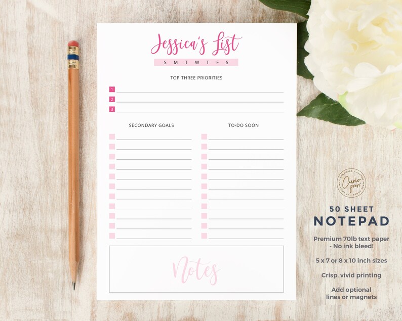 Personalized Notepad - DAILY PLAN NOTEPAD - Stationery / Stationary 5x7 or 8x10 Notepad - to do list mom family prep planning organization 