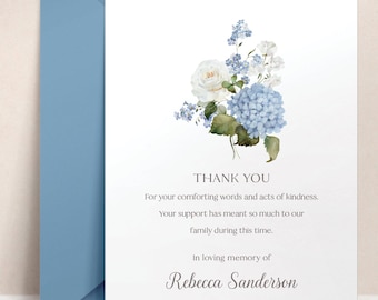 Personalized Funeral Thank You Cards | Blue Hydrangea from the Family Of, Memorial Thank You, Sympathy Acknowledgement Stationary Notecards