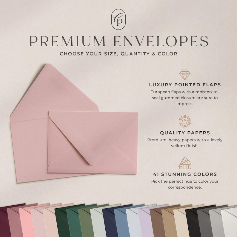 25 Heavyweight Colored Envelopes with Pointed Euro Flap, A2 (4 3/8 x 5 3/4 inch) or A7 (5 1/4 x 7 1/4 inch) Size, Choose Color & Quantity Bild 2