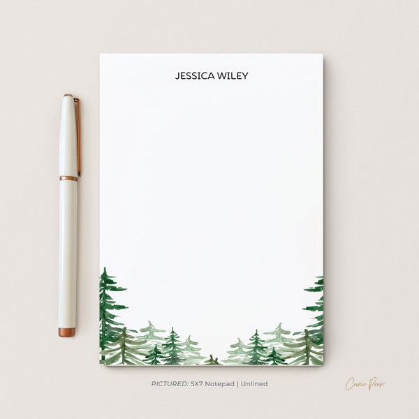 Personalized Tear Away Sheet Notepad, Alpine Tree Stationery, Woodland Hiking Stationery, 5 x 7 or 8 x 10 Notepad with 50 Sheets, Forest Pad