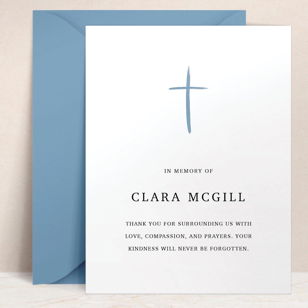 Personalized Funeral Thank You Cards With Cross | in Memory of Memorial ...