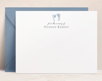 Personalized Baby Thank You Notes with Footprints, From the Nursery of Flat Note Cards, Baby Shower, Newborn Thank You Cards for New Moms