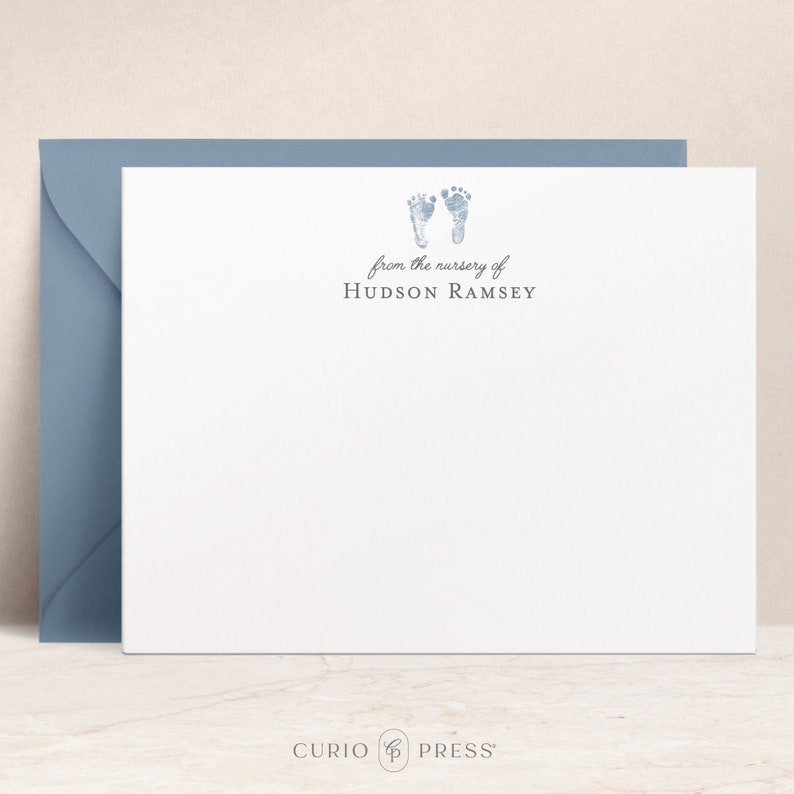 Personalized Baby Thank You Notes with Footprints, From the Nursery of Flat Note Cards, Baby Shower, Newborn Thank You Cards for New Moms Bild 1