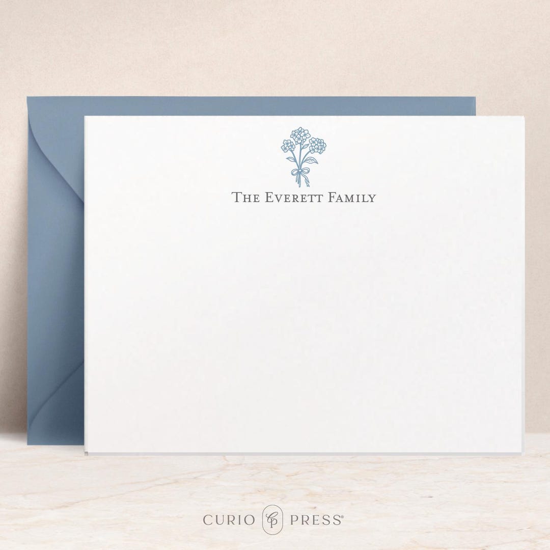 Personalized Hydrangea Note Cards With Envelopes | Custom Floral Flat ...