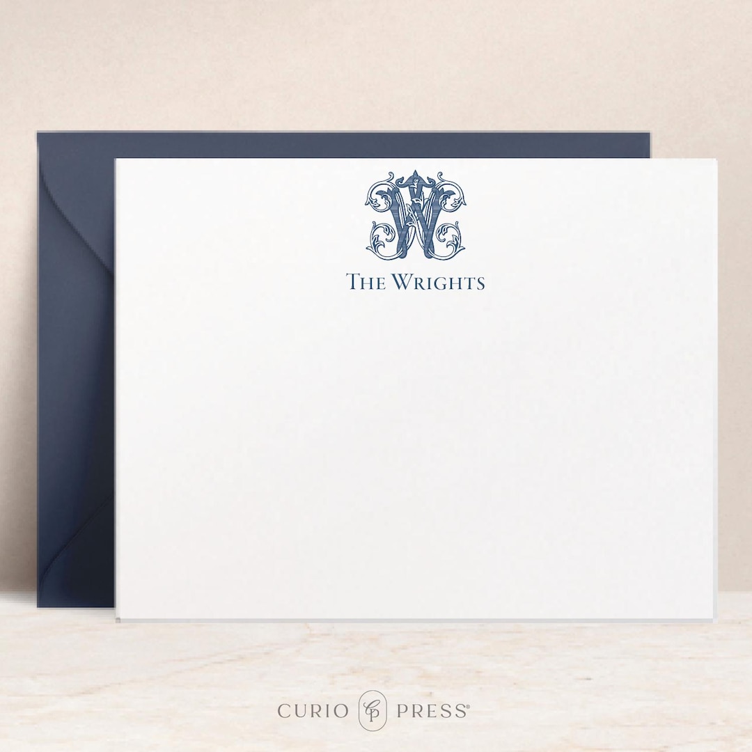 Personalized Monogram Note Cards With Envelopes | Laurel Wedding Crest ...