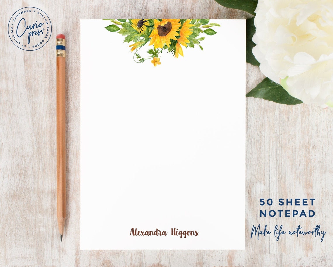Personalized Stationery SUNFLOWER NOTEPAD Stationary 5x7 Etsy