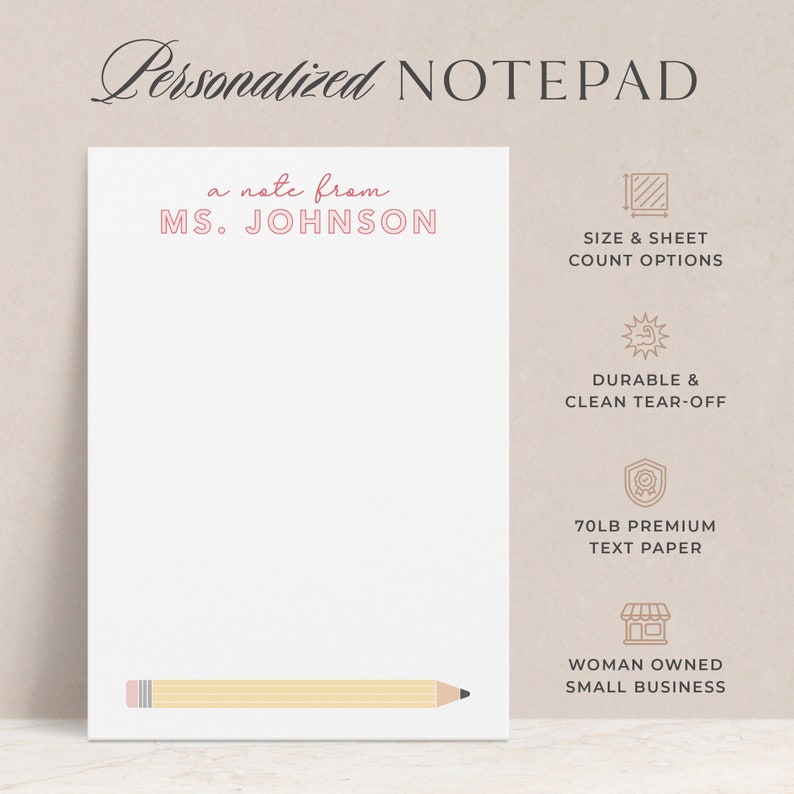Personalized Teacher Notepad | A Note From Custom School Stationery ...