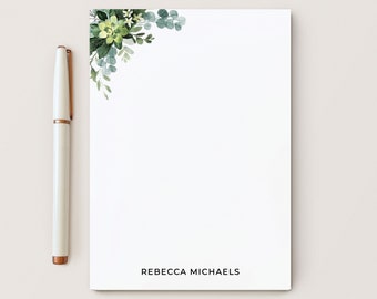 Personalized Notepad, Custom Green Notepad, Personalized Stationery, Writing Pad, Gift for Her, Floral, Watercolor, Greenery, Eucalyptus Pad