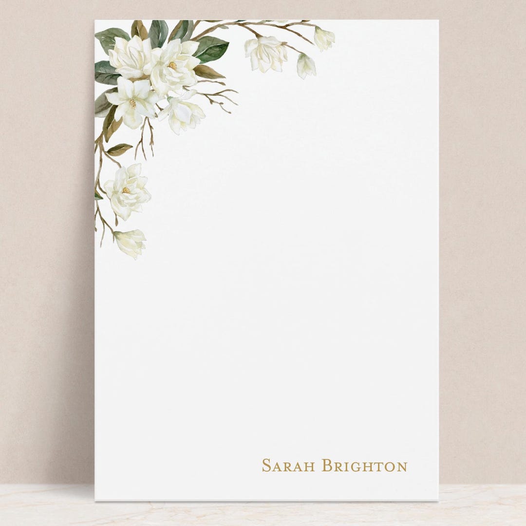 Personalized Magnolia Notepad | Custom Floral Stationery Notes Pad for ...
