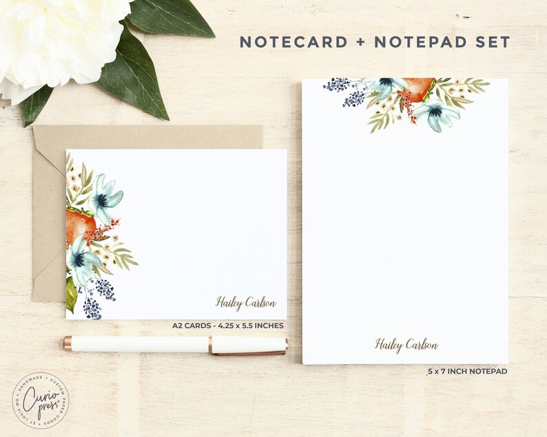Personalized Stationery Set / Notecard and Notepad Stationary Etsy