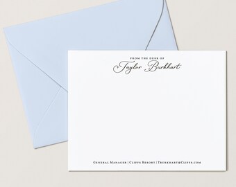 Personalized Flat Card Set, Elegant Script Font with Optional Contact Info, 4.25 x 5.5 or 5x7 Notecards with Envelopes, Nostalgia Flat