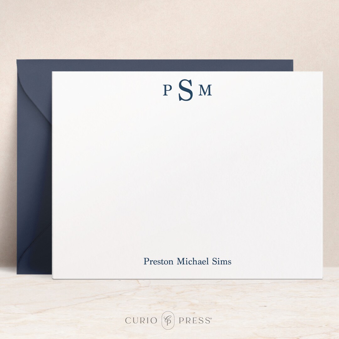 Personalized Monogram Stationery, Men's Monogrammed Notecards