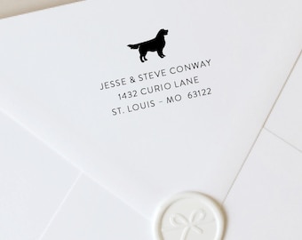 Personalized Golden Retriever Return Address Stamp Self Inking | Custom Dog Stamp for Envelopes, Housewarming Wedding New Home Birthday Gift