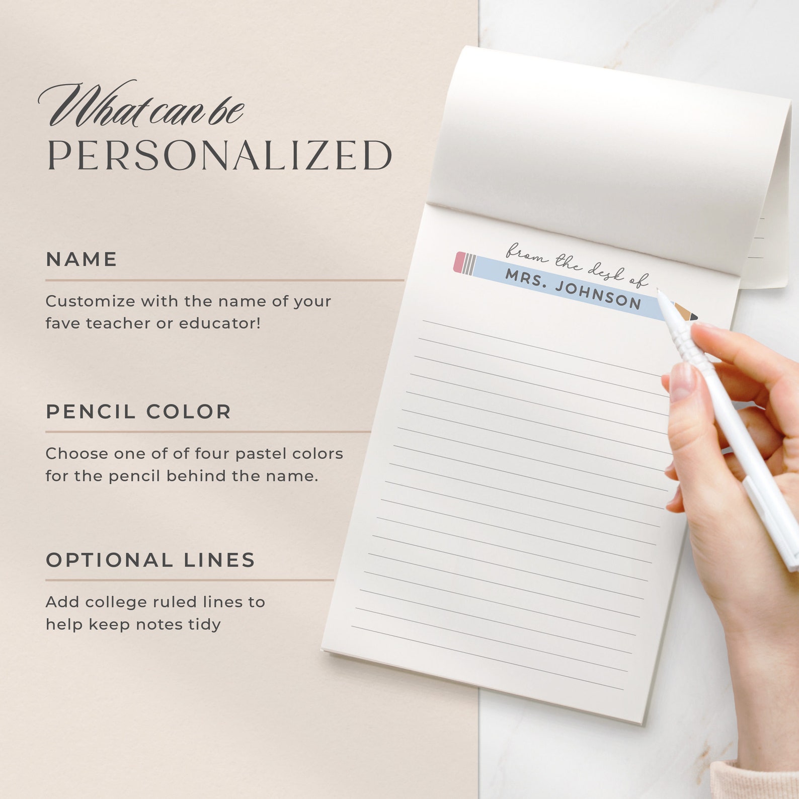 Personalized Teacher Notepad With Pencil | From the Desk of Custom ...