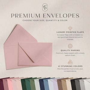 25 Heavyweight Colored Envelopes with Pointed Euro Flap, A2 4 3/8 x 5 3/4 inch or A7 5 1/4 x 7 1/4 inch Size, Choose Color & Quantity image 2
