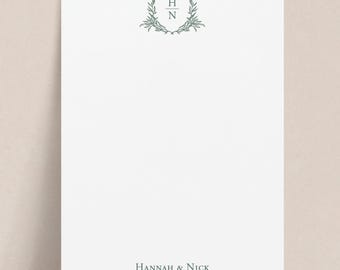 Personalized Monogram Notepad | Laurel Crest Custom Wedding Stationery Pad, Couple Name Writing Pad, Engagement Gift
