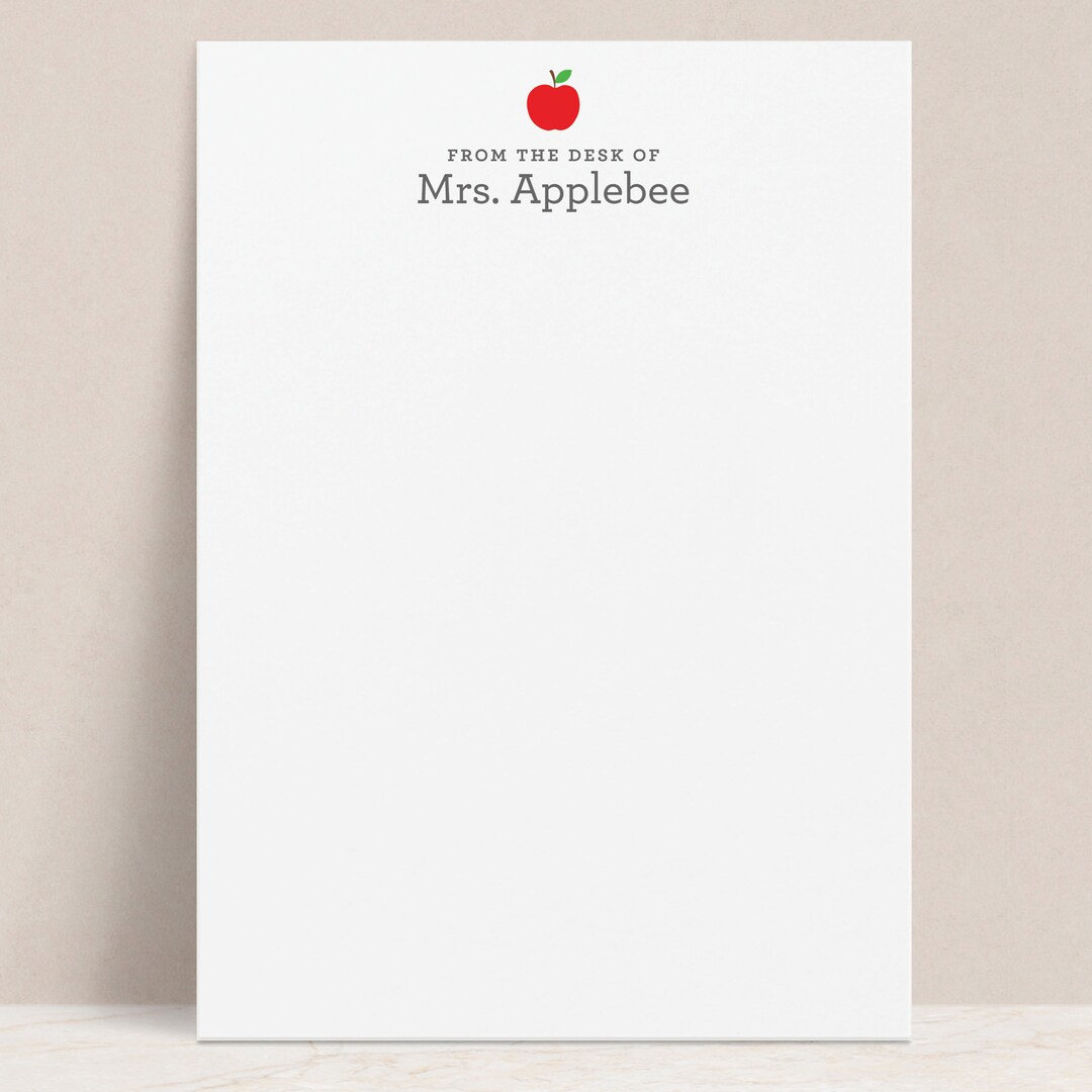 Personalized Teacher Notepad With Apple | Custom School Stationery Note ...